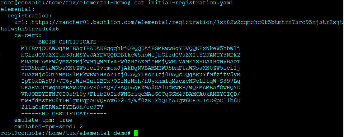 Create file with initial registration YAML